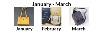Bag of the Month Club January - March 2023, featuring The Happy Handbag from Sewing Patterns by Mrs H, The Grace bag sewing pattern from Isy Sew, and The Duncan Messenger Sling bag pattern from Sincerely Jen Patterns